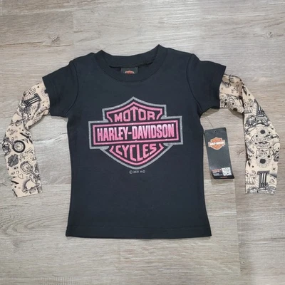 Camisa Harley Davidson Niñas Manga Larga Talla 2T Mangas Tatuaje Motociclista Motocicleta Foto 1 de 4