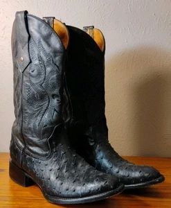 Revolution Boots Mens Black Size 7.5 Real Leather Ostrich  - Picture 1 of 13