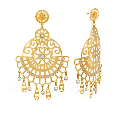 Pendientes colgantes de oro de 14k con piedras preciosas de circonita cúbica, joyería para fiesta de cóctel Foto 1 de 4