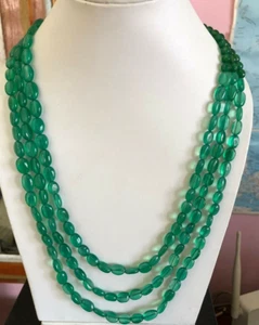 Natural Green Onyx Faceted & Cabochon 18 Inch Beads Necklace Gemstone - Picture 1 of 4