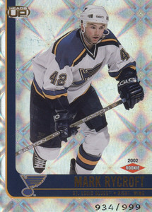 2001-02 Pacific Heads-Up Blues Hockey Card #117 Mark Rycroft Rookie /999