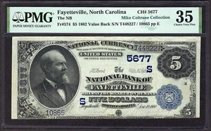 🇺🇸NC 1882 $5 VALUE BACK♚♚FAYETTEVILLE,NORTH CAROLINA♚♚ PMG CH VF 35 BEST KNOWN - Picture 1 of 2