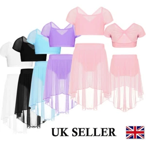 UK Girls Lyrical Praise Dance Dress Ballet Gymnastics Leotard Top+Skirt Costume - Picture 1 of 36