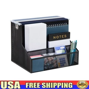 4 Compartment Desktop Organizer Metal Mesh File Storage Office Supplies Holder - Picture 1 of 8