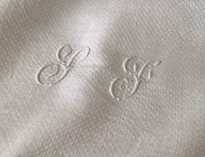 Bellissimo antico tovaglioli di lino francese set 4 monogrammi SF - Foto 1 di 9
