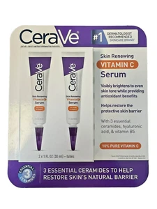 2 Pack CeraVe Skin Renewing Vitamin C Serum with Hyaluronic Acid 1 FL OZ (30ml) - Picture 1 of 16