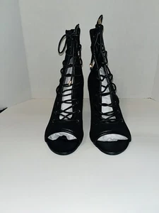 JF Lace Up Open Toe 3 Inch Heels Size 9.5 - Picture 1 of 5