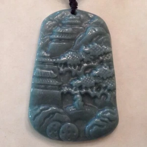 ~ Elaborately Carved Certified Fine Jade / Jadeite Landscape Design Pendant - Picture 1 of 3