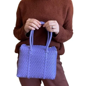Lavender Purple Whicker Woven Boho Hippy Tote Spring Beach Purse Bag - Picture 1 of 10