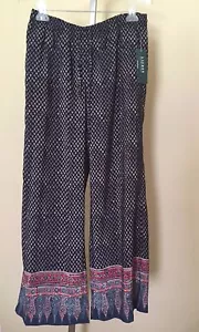 Lauren Ralph Lauren Multi-Print Drawstring Wide Leg Pants 8 - Picture 1 of 2