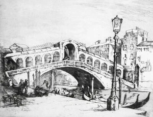 Johanna Ehlich-Däberitz 1904 / Rialtobrücke Venedig / Radierung, handsigniert - Bild 1 von 8