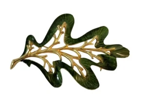 Spilla Sarah Coventry foglia di quercia smaltata verde e oro grande - Foto 1 di 5