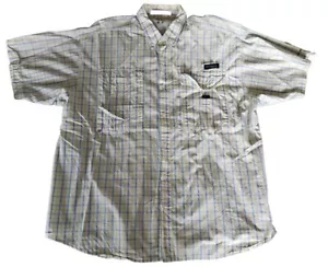 Columbia PFG Shirt Mens XL Plaid Super Bonehead Vented Fishing Yellow Blue White - Picture 1 of 5