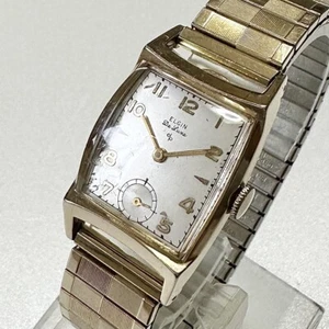 ELGIN Delux cal.672 10KGF 17Jewels 1950's Vintage watch Men's Manual Square run! - Picture 1 of 14