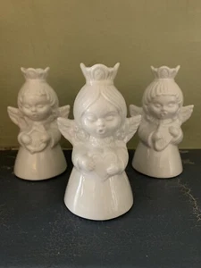 Dresden Christmas White Angel Candle Holders Includes 1 with Heart 2 with Harp - Picture 1 of 5