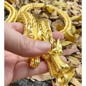 Thai Gold Plated Necklace 24k Dragon Yellow Chain Pendant 100 Baht Jewelry 26 in - Picture 1 of 4