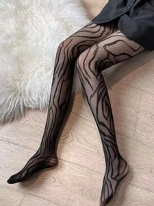 Women Flower Pattern Long Fishnet Stockings Pantyhoses Hollow Out Black Sexy ↷ - Picture 1 of 13