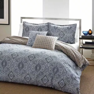 Milan 3-Piece Blue Geometric Cotton Full/Queen Duvet Cover Set - Picture 1 of 6