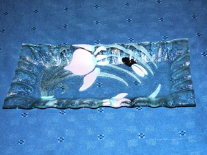 Sydenstricker Japanese Iris Handcrafted Fused Art Glass rectangular shape tray - Picture 1 of 2
