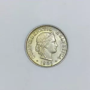 SWITZERLAND SWISS KM29a 1951 B UNCIRCULATED-UNC 20 RAPPEN COIN #H536 - Picture 1 of 2