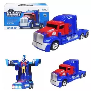 9" Transforming Robot Truck- 2 in 1 Lights Sound- Bump n Go Action Kids Toys - Picture 1 of 7