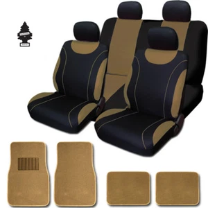 Juego completo de fundas de asiento de auto camioneta con tapetes de tela negra y tostada nuevas para Ford - Imagen 1 de 6