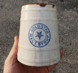 Taza de gres jarabe de malta estrella dorada de la era de la prohibición cervecería publicidad - Imagen 1 de 9