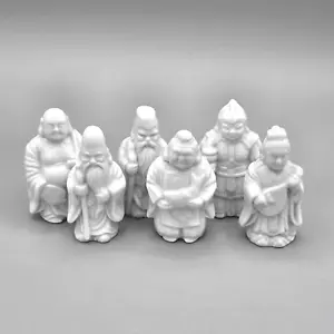 Set aus 6 weißen Keramik japanischen Glücksgöttern Glück, 2,5" Figuren - Bild 1 von 9