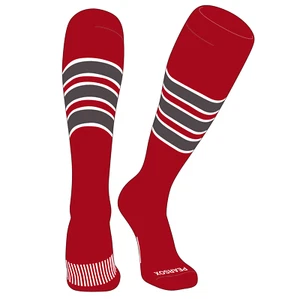 PEAR SOX Striped OTC Baseball, Softball, Football Socks (C) Red, White, Graphite - Picture 1 of 3