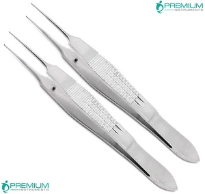 2 Pcs Castroviejo Forceps 4" Suture Tying Surgical 0.3mm & 0.5mm 1x2 Micro Teeth - Picture 1 of 10