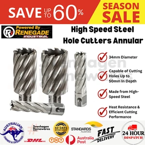 Renegade 34mm HSS Metric 50mm Depth Annular Hole Cutters - M2AL3450 - Picture 1 of 4