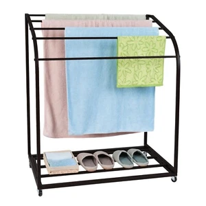 Pool Towel Rack, Outdoor PVC Trapedozal Pool Storage Rack with 5 Towel Bars - Picture 1 of 26