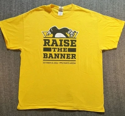 Pittsburgh Penguins Raise The Banner T-Shirt XL Gold NHL Stanley Cup Champions  - Image 1 of 4