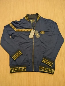 Chaqueta deportiva Pavini para hombre azul marino dorado llave griega cremallera completa talla pequeña S NUEVA - Imagen 1 de 9