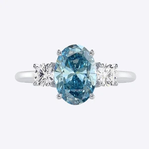 950 Platinum Oval Cut Diamond Ring 2.00 Carat Fancy Intense Blue Lab Grown IGI - Picture 1 of 10