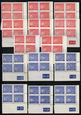 Bohemia & Moravia 1939/1940 MNH Mi 1-14 Sc J1-J14 Due Plate number Blocks ** - Image 1 of 4