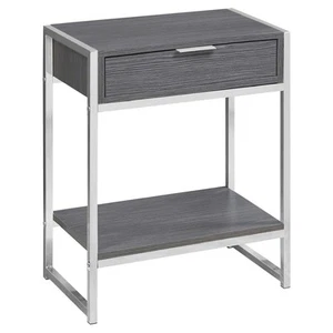 24" Silver And Gray Wood And Metal End Table With Drawer And Shelf - Picture 1 of 7