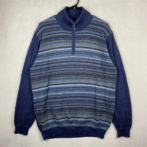Pure Alpaca 100% Alpaca Wool 1/4 Sweater Mens XL Blue Striped Aztec Made in Peru - Picture 1 of 6