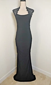 CACHE Sexy Metallic Lace Stretch Evening Maxi Black ress GOWN SZ 2 B12 - Picture 1 of 10