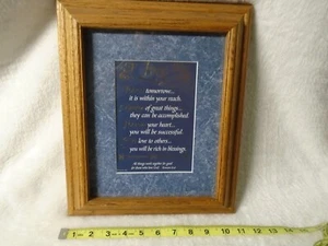 Inspiration Art Print (Blue w/Goldtone Print) Oak Framed w/quote of Romans 8:28 - Picture 1 of 5