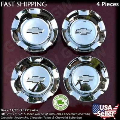 4 WHEEL CENTER CAP S I L V E R A D O TA-HOE AVA-LANCHE SUBURBAN 2007-2013 CHROME - Image 1 of 4