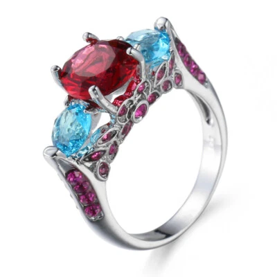 Colored Zircon AAA CZ Band Womens White Gold Filled Wedding Party Ring Size 6-10 - Image 1 of 4