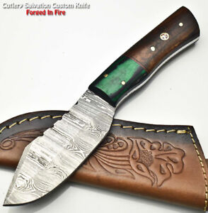 Unique Custom Handmade Damascus Steel Blade Full Tang Skinner Knife | Hard Wood