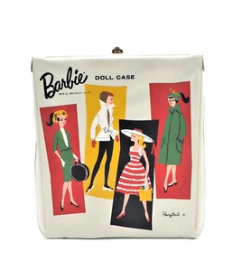 Barbie Case Ms Ponytail Vtg 1961 Multicolor Print on White Vinyl Handle & Latch - Picture 1 of 12