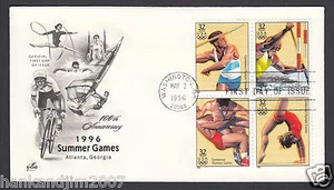 Summer Olympics 1996 USPS First Day Cover & 4 32c Commemorative Stamps Track - Picture 1 of 1