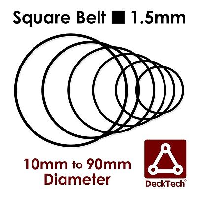 DeckTech 1.5mm Square Belt 10mm To 90mm Inner Diameter Rubber Motor ~1.4mm/1.6mm • 3.95£