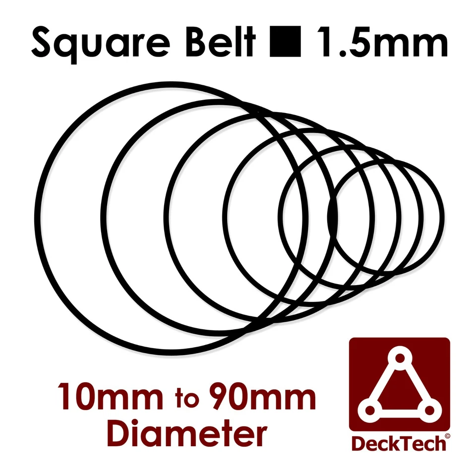 DeckTech Cinghia Quadrata 1,5mm 10mm a 90mm Diametro Interno Motore in Gomma ~1,4mm/1,6mm