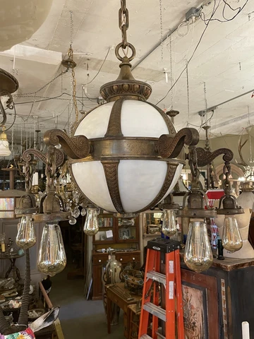 Bronze Beaux Arts 8 Light Railroad Station Lobby Ceiling Light Globe Chandelier Cover