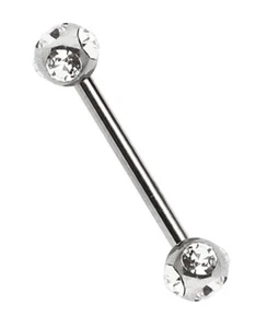 Piercing Jewelry Nipple Intimate Rod Barbell 1,6mm with Two 5-Stein Balls IN 6mm - Picture 1 of 12