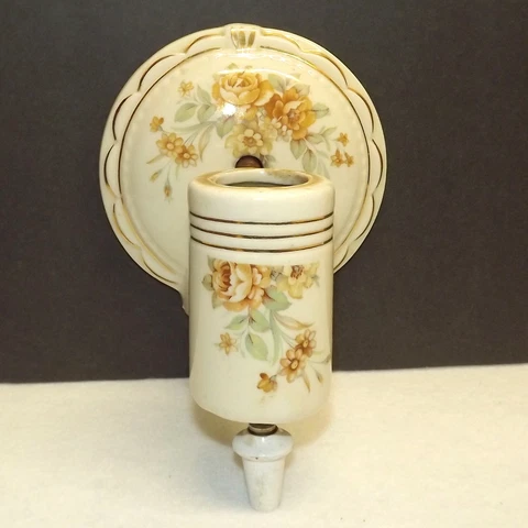 Vintage Porcelain Art Deco Electric Push Pull Switch Wall Light Sconce Floral Cover